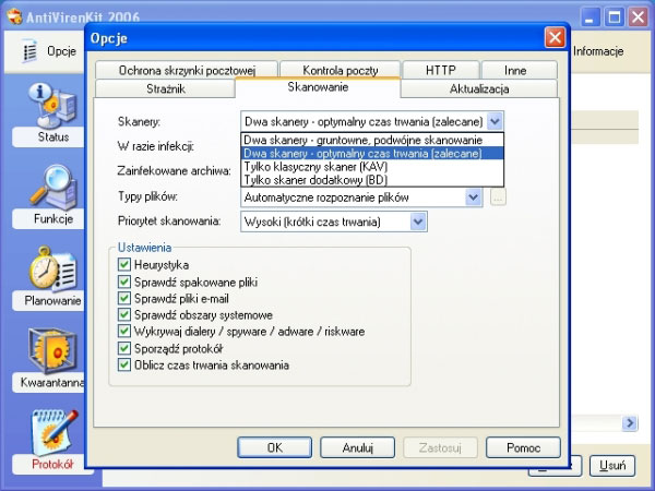 AntiVirenKit 2006 | Opcje – Konfiguracja skanowania