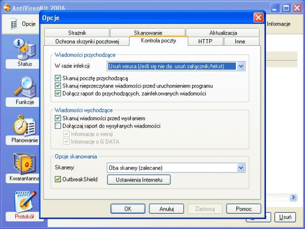 AntiVirenKit 2006 | Opcje – Konfiguracja kontroli poczty elektronicznej